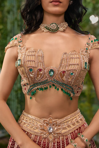 Lehenga Set for Indian Wedding - Beige Chardi Kala Padma Lehenga Set by Jigar and Nikita at Mrs. G
