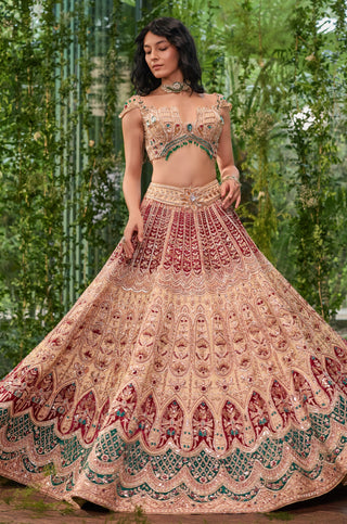 Lehenga Set for Indian Wedding - Beige Chardi Kala Padma Lehenga Set by Jigar and Nikita at Mrs. G