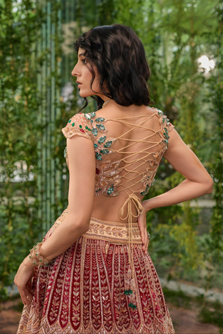 Lehenga Set for Indian Wedding - Beige Chardi Kala Padma Lehenga Set by Jigar and Nikita at Mrs. G