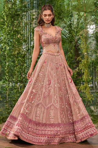 Lehenga Set for Indian Wedding - Pink Chardi Kala Mayurika Lehenga Set by Jigar and Nikita at Mrs. G
