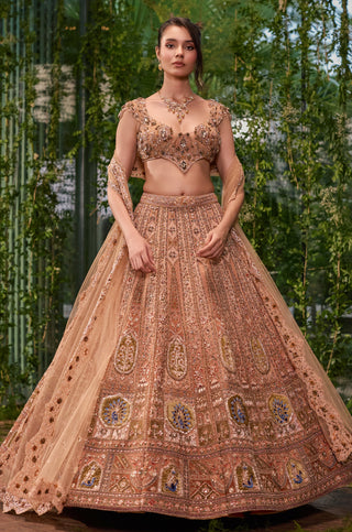 Lehenga Set for Indian Wedding - Brown Chardi Kala Mayur Mukut Lehenga Set by Jigar and Nikita at Mrs. G