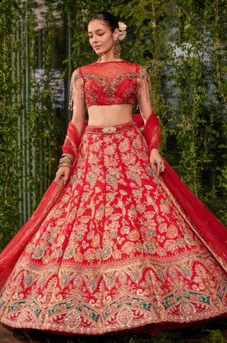 Lehenga Set for Indian Wedding - Red Chardi Kala Kanan Lehenga Set by Jigar and Nikita at Mrs. G