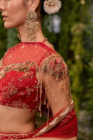 Lehenga Set for Indian Wedding - Red Chardi Kala Kanan Lehenga Set by Jigar and Nikita at Mrs. G