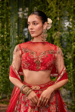 Lehenga Set for Indian Wedding - Red Chardi Kala Kanan Lehenga Set by Jigar and Nikita at Mrs. G