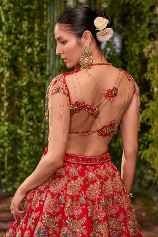 Lehenga Set for Indian Wedding - Red Chardi Kala Kanan Lehenga Set by Jigar and Nikita at Mrs. G