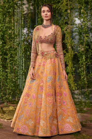 Lehenga Set for Indian Wedding - Gold Chardi Kala Pushp Raga Lehenga Set by Jigar and Nikita at Mrs. G