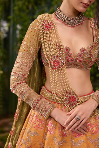 Lehenga Set for Indian Wedding - Gold Chardi Kala Pushp Raga Lehenga Set by Jigar and Nikita at Mrs. G