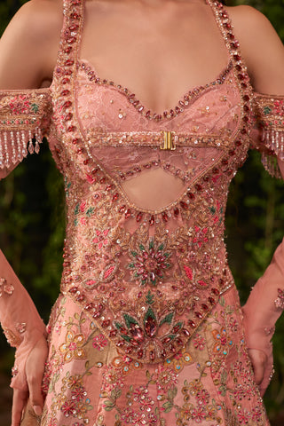 Lehenga Set for Indian Wedding - Peach Chardi Kala Tarini Lehenga Set by Jigar and Nikita at Mrs. G
