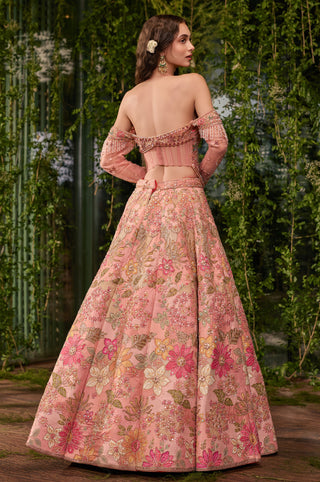 Lehenga Set for Indian Wedding - Peach Chardi Kala Tarini Lehenga Set by Jigar and Nikita at Mrs. G