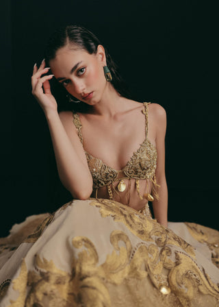 Lehenga Set for Indian Wedding - Gold Grace Gilded Seashell by The Little Black Bow