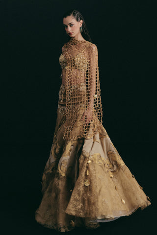 Lehenga Set for Indian Wedding - Gold Grace Gilded Seashell by The Little Black Bow