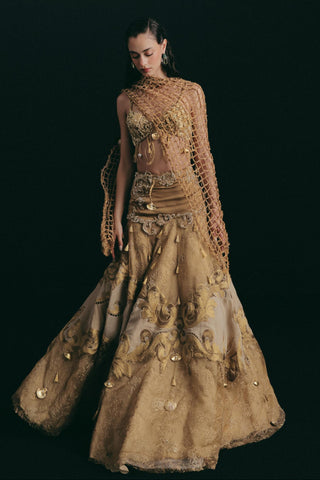 Lehenga Set for Indian Wedding - Gold Grace Gilded Seashell by The Little Black Bow