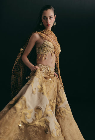 Lehenga Set for Indian Wedding - Gold Grace Gilded Seashell by The Little Black Bow