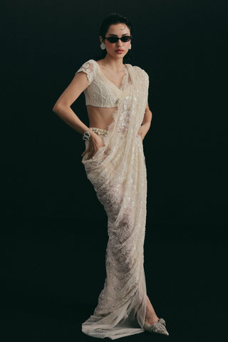 Art Deco Saree Set for Indian Wedding - White Grace and Other Accidents by The Little Black Bow