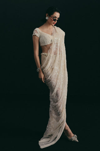 Art Deco Saree Set for Indian Wedding - White Grace and Other Accidents by The Little Black Bow
