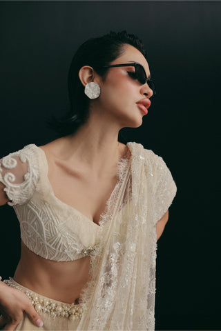 Art Deco Saree Set for Indian Wedding - White Grace and Other Accidents by The Little Black Bow