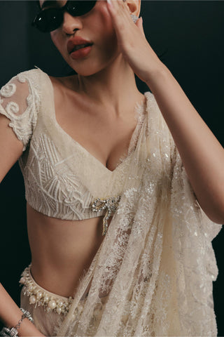 Art Deco Saree Set for Indian Wedding - White Grace and Other Accidents by The Little Black Bow