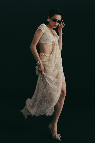 Art Deco Saree Set for Indian Wedding - White Grace and Other Accidents by The Little Black Bow