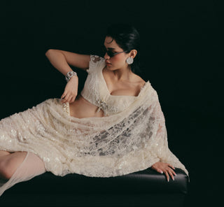 Art Deco Saree Set for Indian Wedding - White Grace and Other Accidents by The Little Black Bow