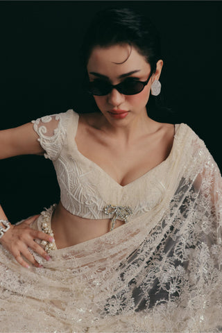 Art Deco Saree Set for Indian Wedding - White Grace and Other Accidents by The Little Black Bow