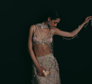 Lehenga Set for Indian Wedding - Silver Marine Shell by The Little Black Bow