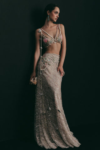 Lehenga Set for Indian Wedding - Silver Marine Shell by The Little Black Bow