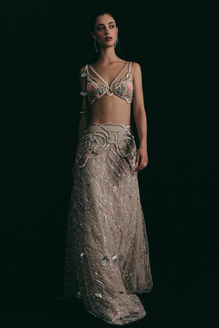 Lehenga Set for Indian Wedding - Silver Marine Shell by The Little Black Bow