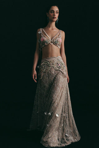 Lehenga Set for Indian Wedding - Silver Marine Shell by The Little Black Bow