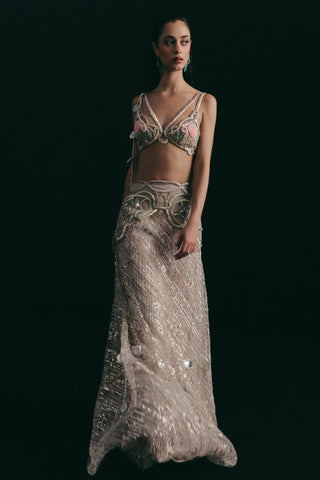 Lehenga Set for Indian Wedding - Silver Marine Shell by The Little Black Bow