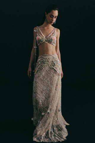 Lehenga Set for Indian Wedding - Silver Marine Shell by The Little Black Bow