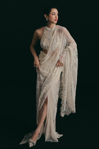 Oyster Saree Set for Indian Wedding - Beige Grace and Other Accidents by The Little Black Bow