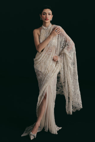 Oyster Saree Set for Indian Wedding - Beige Grace and Other Accidents by The Little Black Bow