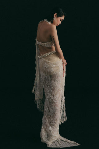 Oyster Saree Set for Indian Wedding - Beige Grace and Other Accidents by The Little Black Bow
