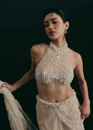 Oyster Saree Set for Indian Wedding - Beige Grace and Other Accidents by The Little Black Bow