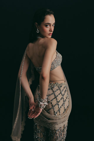 Zardozi Pant Set for Indian Wedding - Silver Grace Zardosi by The Little Black Bow