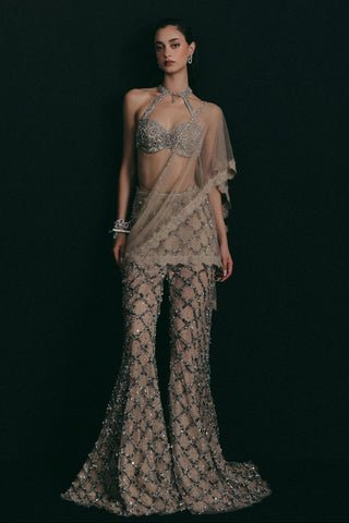 Zardozi Pant Set for Indian Wedding - Silver Grace Zardosi by The Little Black Bow