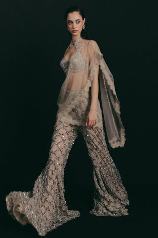 Zardozi Pant Set for Indian Wedding - Silver Grace Zardosi by The Little Black Bow