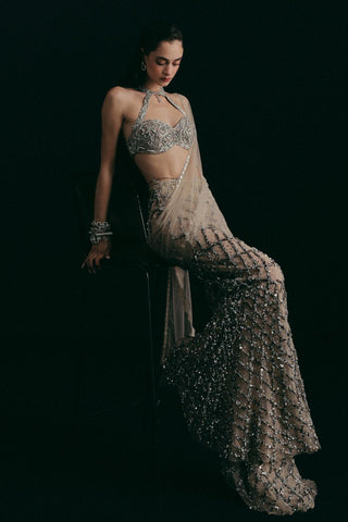 Zardozi Pant Set for Indian Wedding - Silver Grace Zardosi by The Little Black Bow