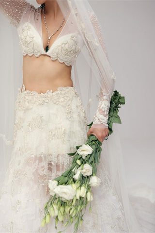 Pearl Lehenga Set for Indian Wedding - White Grace Vintage Pearl by The Little Black Bow