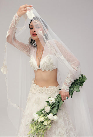 Pearl Lehenga Set for Indian Wedding - White Grace Vintage Pearl by The Little Black Bow