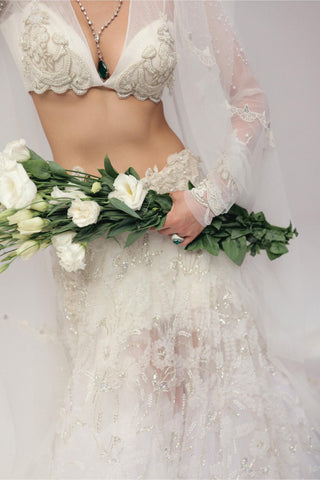 Pearl Lehenga Set for Indian Wedding - White Grace Vintage Pearl by The Little Black Bow