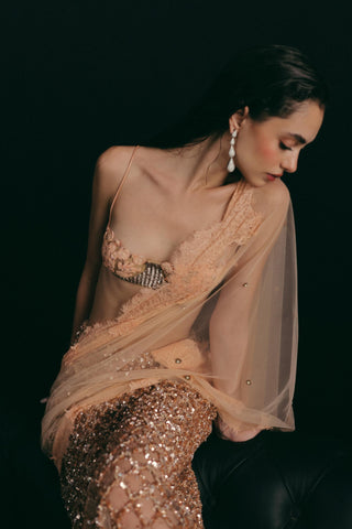 Saree Set for Indian Wedding - Peach Grace Beaded by The Little Black Bow