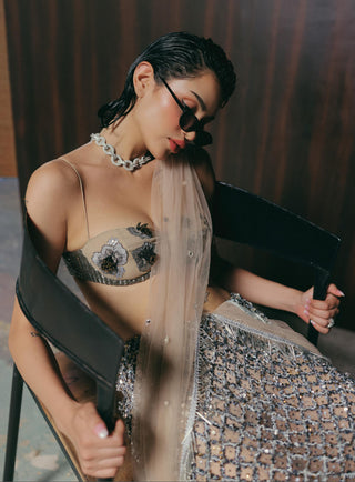 Zardozi Saree Set for Indian Wedding - Beige Grace Zardosi by The Little Black Bow
