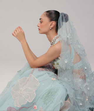 Blue Lehenga Set for Indian Wedding - Floral Garden by The Little Black Bow