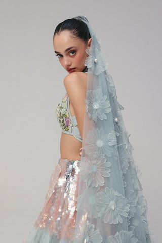 Blue Lehenga Set for Indian Wedding - Floral Garden by The Little Black Bow