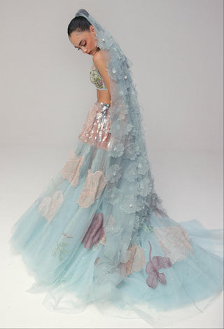 Blue Lehenga Set for Indian Wedding - Floral Garden by The Little Black Bow