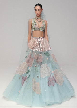 Blue Lehenga Set for Indian Wedding - Floral Garden by The Little Black Bow