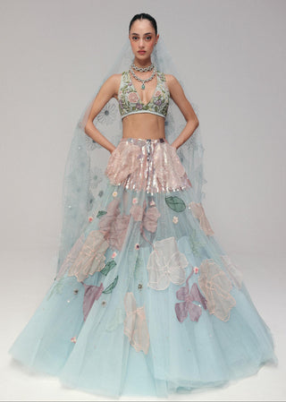 Blue Lehenga Set for Indian Wedding - Floral Garden by The Little Black Bow