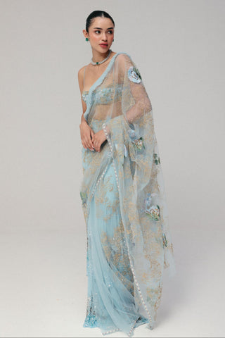 Blue Saree Set for Contemporary Wear - Lily by The Little Black Bow