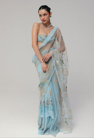 Blue Saree Set for Contemporary Wear - Lily by The Little Black Bow